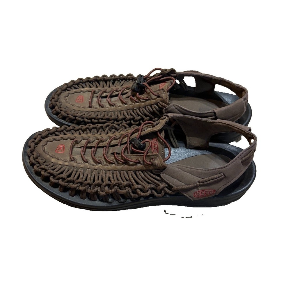 Keen Mens 11.5 Uneek Sandals Dark Earth Brown Outdoor Water Hike Adjust Bungee